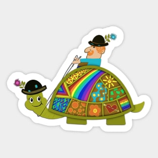 A dandy man riding a turtle Sticker